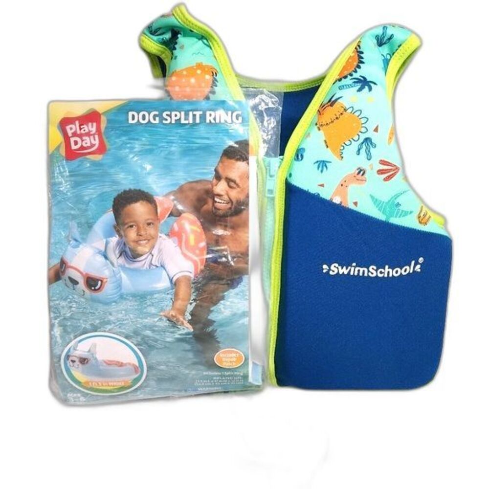 SwimSchool‎ NWOT Children's Learn to Swim Vest & Inflatable Dog Pool Ring Bundle